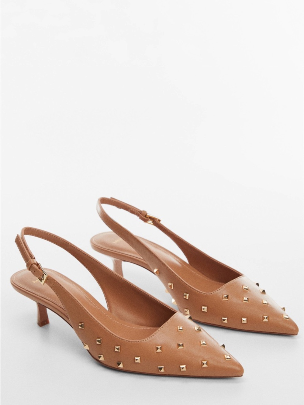 Mango MNG Studded Slingback Pointed Kitten Heels Medium Brown US 9 Euro 40 NWT